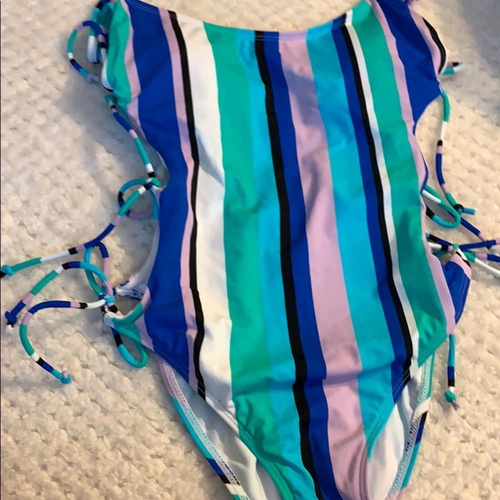 Striped one piece bathing suit